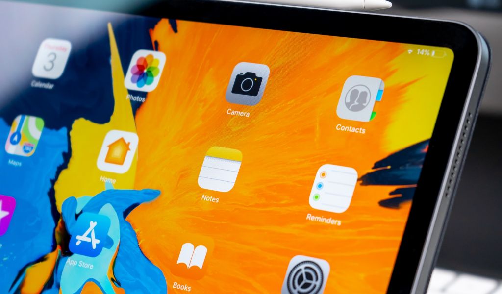 Nahaufnahme eines Tablet mit Apps auf dem Homescreen